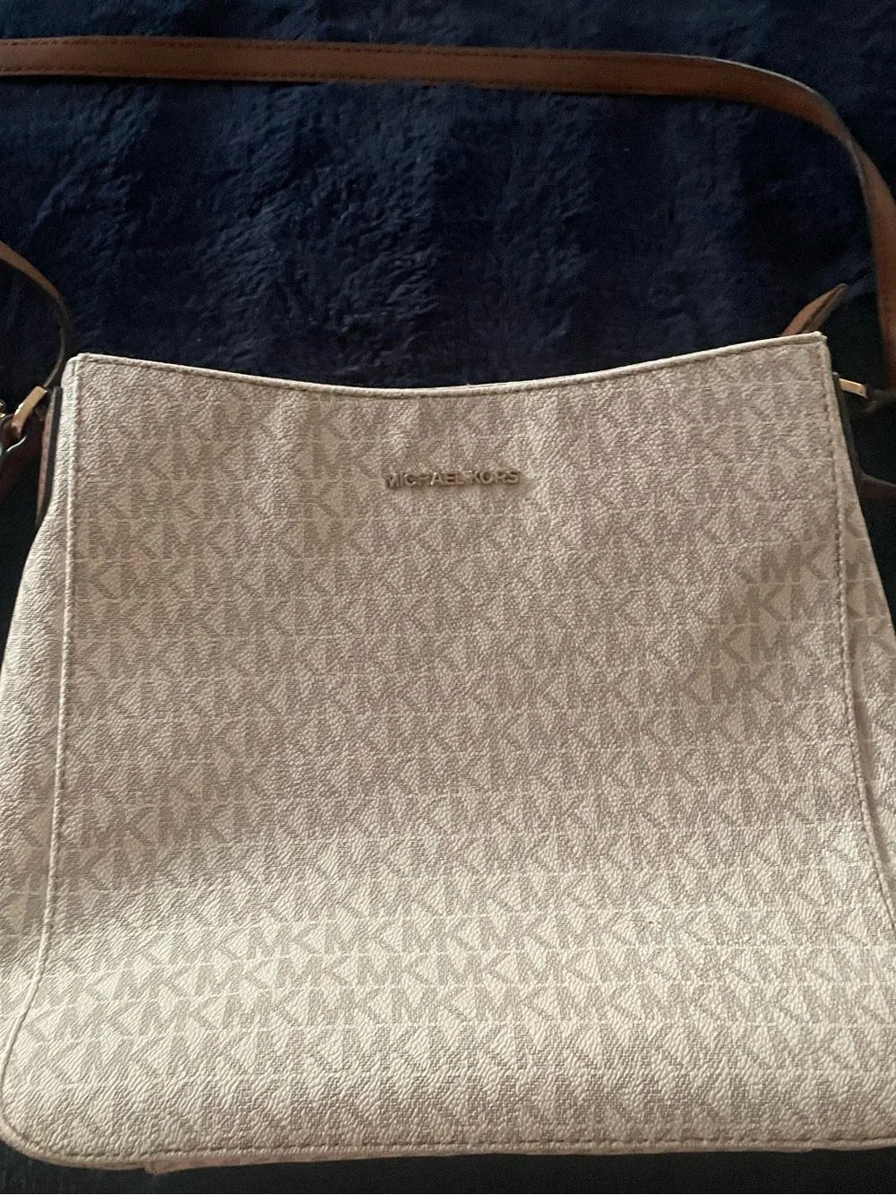 Michael Kors Cream Logo Shoulder Bag with Brown Strap